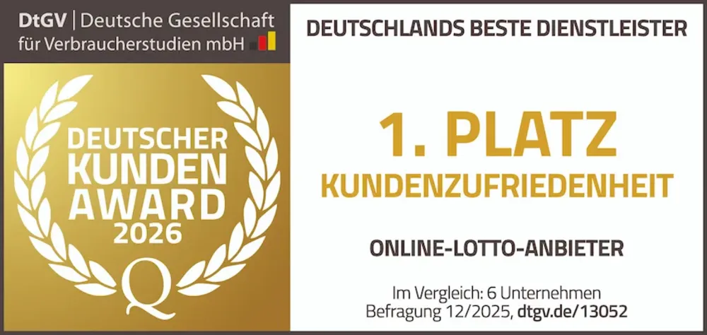 Deutscher Kunden-Award 2026: 1. Platz Kundenzufriedenheit für LOTTO.de