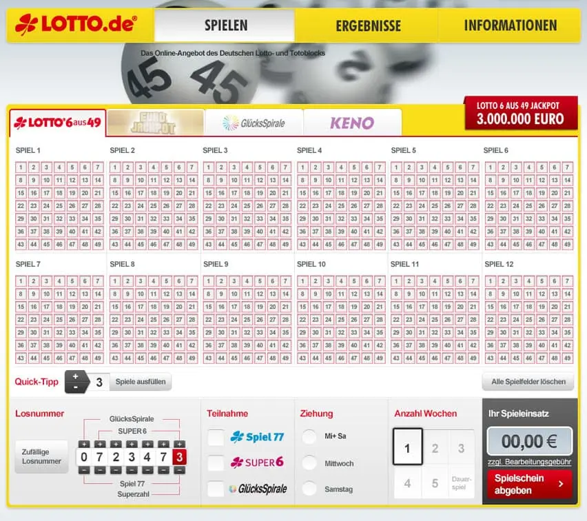 Screenshot der "alten" LOTTO.de-Webseite aus dem Jahr 2012